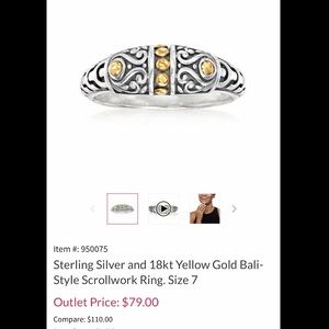 Sterling Silver 18kt Yellow Gold Scrollwork Ring